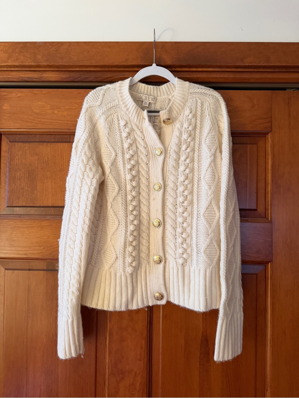J. Crew Ivory Cable-Knit Button Cardigan